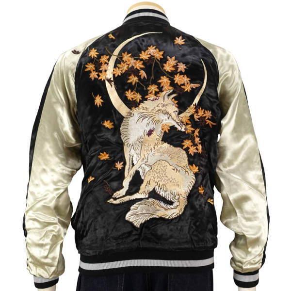 花旅楽団 リバーシブル スカジャン SCRIPT 和柄 月 ブラック M 月と狐刺繍スカジャン リバーシブル 花旅楽団 SCRIPT メンズ