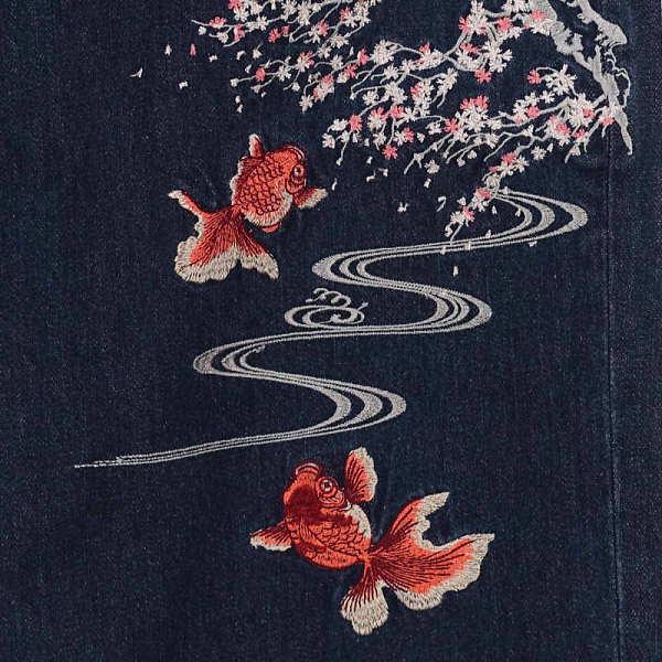 花旅楽団 桜金魚刺繍デニム ジーンズ SCRIPT メンズ レディース