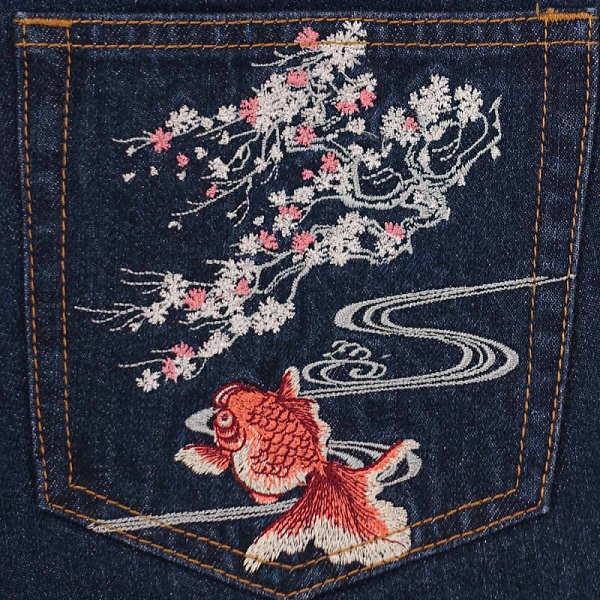 花旅楽団 桜金魚刺繍デニム ジーンズ SCRIPT メンズ レディース