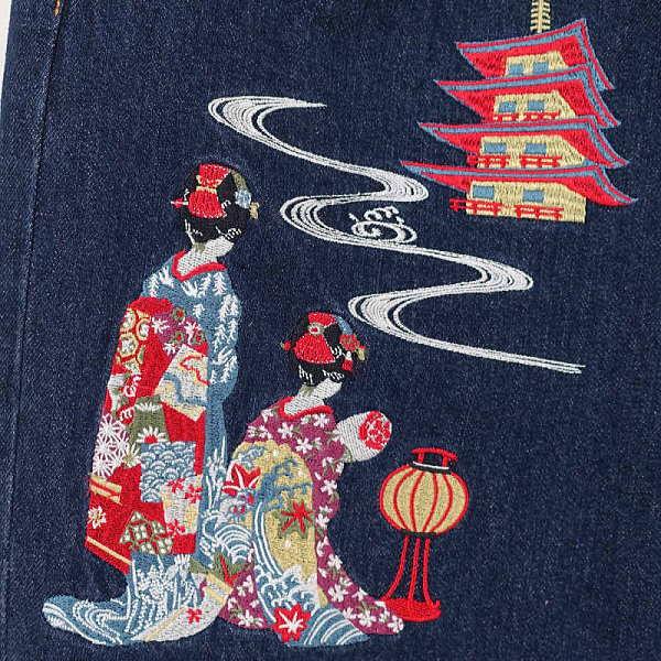 花旅楽団 富士舞妓刺繍デニム ジーンズ SCRIPT メンズ レディース