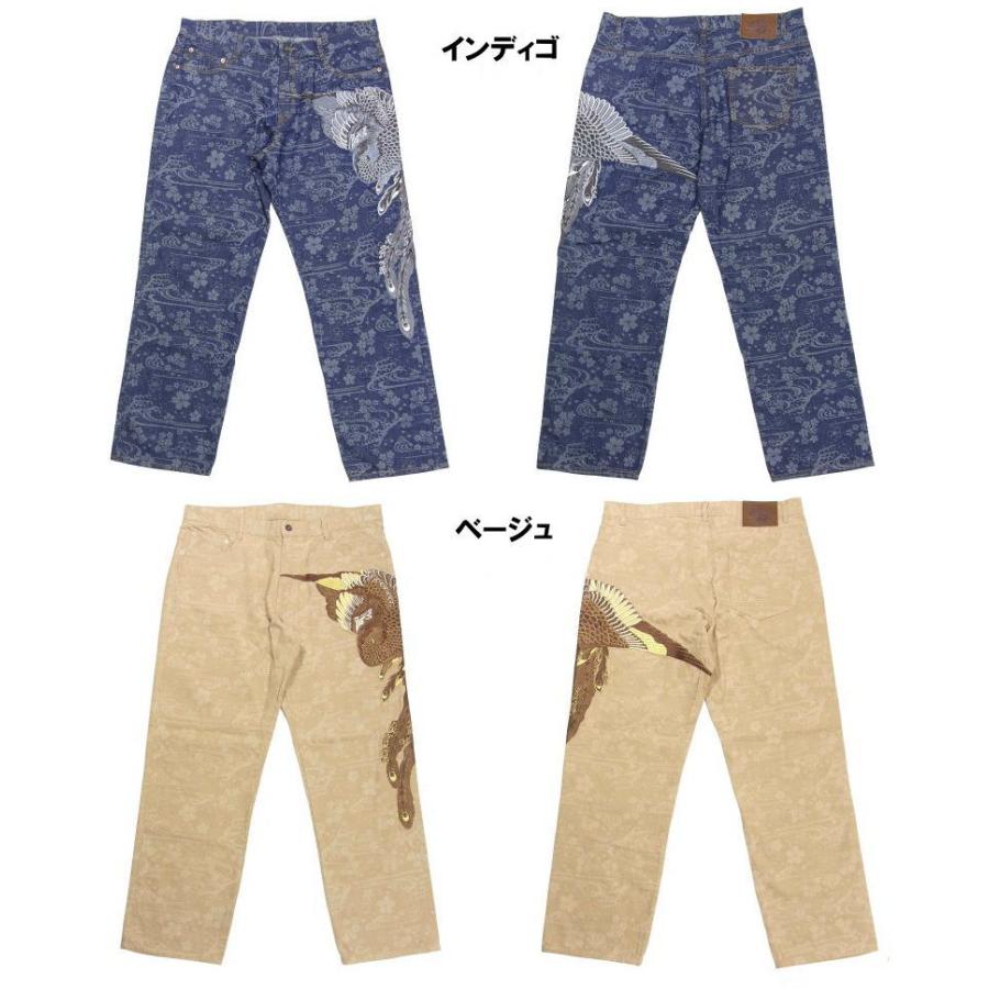 メンズ 【新品】花旅楽団 SCRIPT 鳳凰 牡丹 刺繍 デニムパンツ 金襴 30
