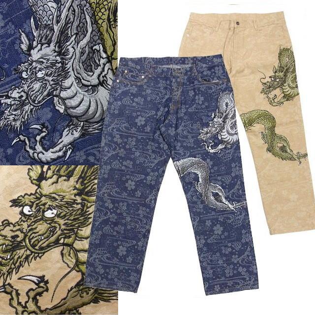 龍柄刺繍 オリジナル ジャガードデニム 花旅楽団 SCRIPT メンズ 