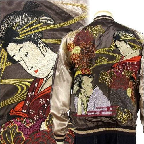 花旅楽団】芸者刺繍スカジャン【SCRIPT】メンズ レディース