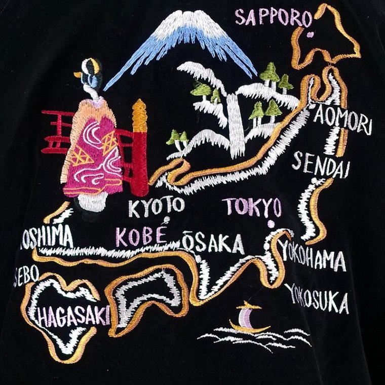 舞妓と日本地図別珍刺繍スカジャン 花旅楽団 SCRIPT メンズ 舞妓と日本地図別珍刺繍スカジャン 花旅楽団 SCRIPT メンズ