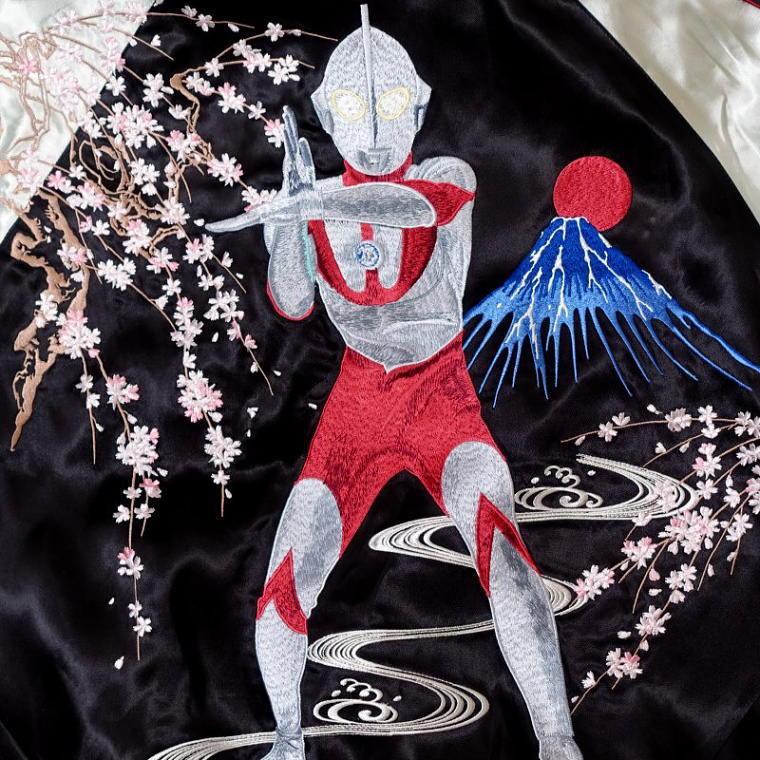 ウルトラマンコラボ 桜とウルトラマン刺繍スカジャン リバーシブル