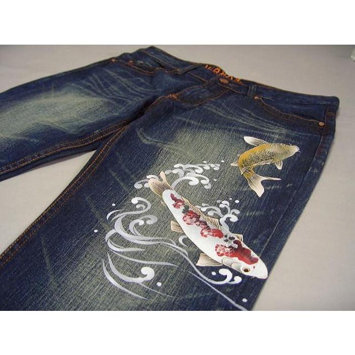SALE wappa 手描きジーンズ 鯉柄 京職人 和っぱ デニム ジーンズ