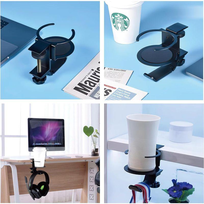 LTIFXES ドリンクホルダー デスク,ヘッドホンスタンド,デスクトップ ラグジュアリー2 in 1カップホルダー,多機能収納コンピュータ