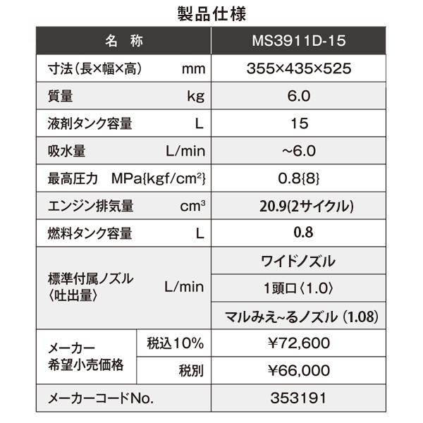 丸山製作所 背負動力噴霧機 新型「さぎり」 MS3911D-15-1 軽量 背負式
