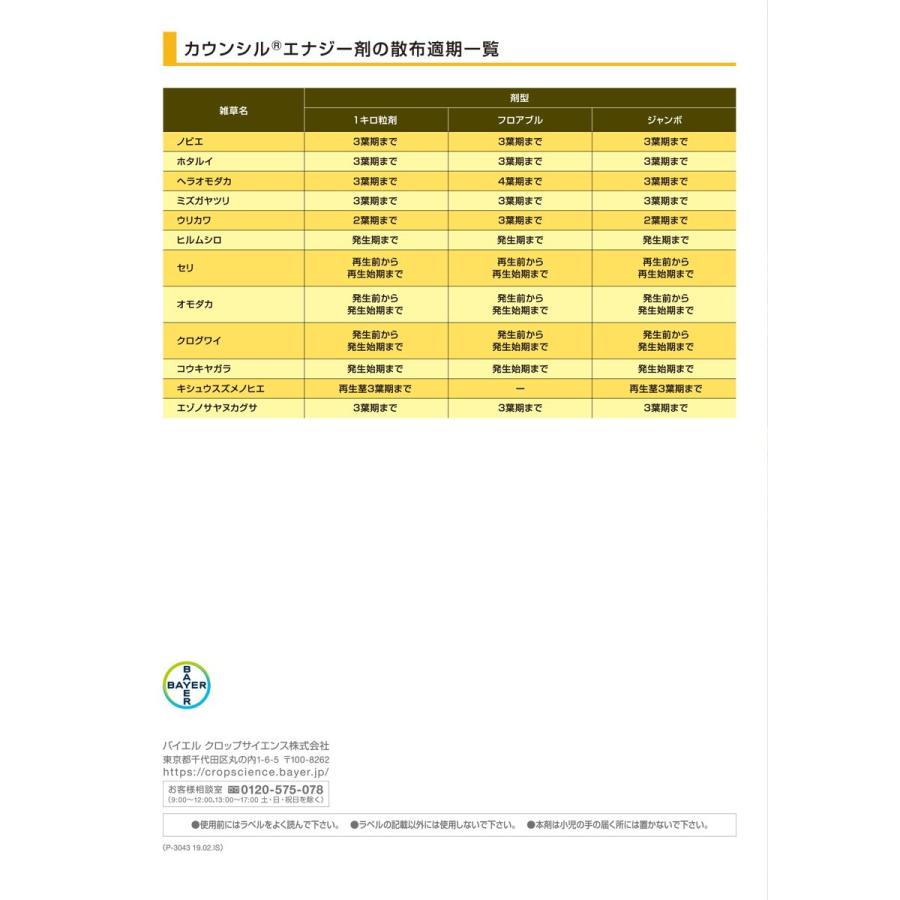 水稲初中期一発除草剤「カウンシルエナジー1キロ粒剤」4kg｜agrimart｜21