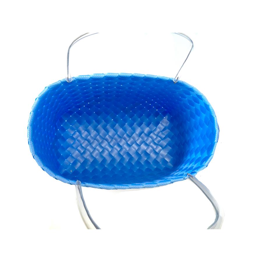 手編みカゴ 1点モノ 青 PPバンドカゴ バスケット 手作り レディース