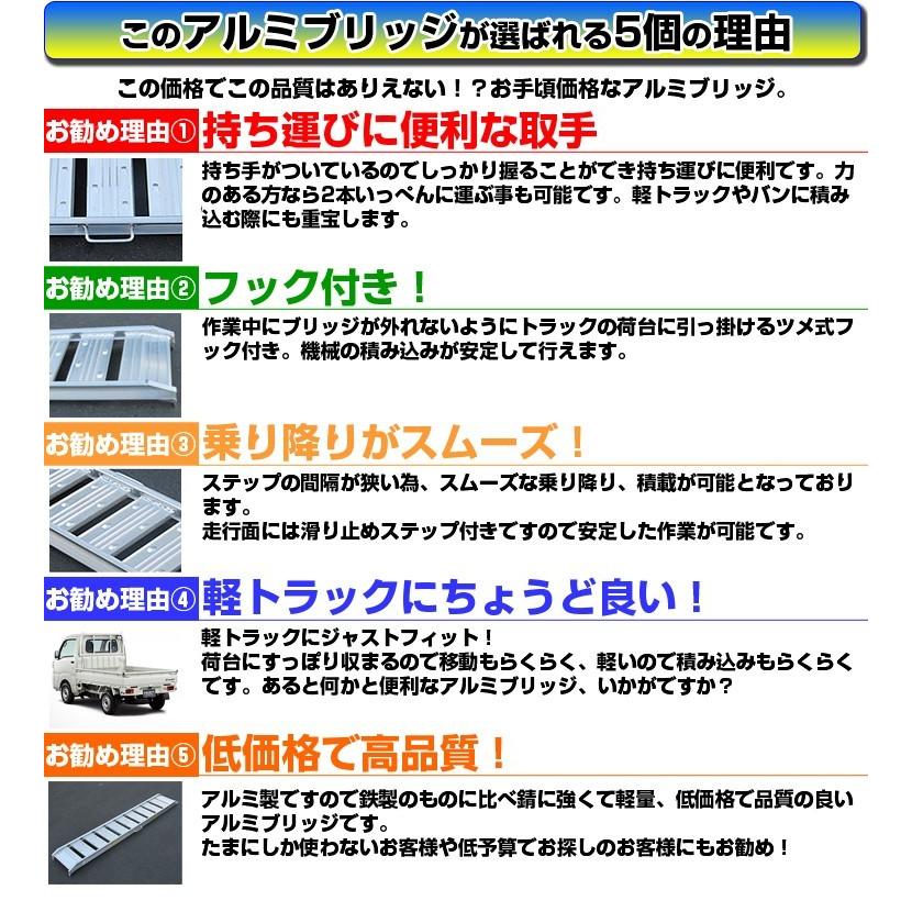 (個人宅配OK)アルミブリッジ 0.5t 1.8m 2本セット シンセイ 180-30-0.5 ツメ式 軽トラック ラダーレール アルミステップ 1.8m(1800mm) 30cm(300mm) 0.5トン｜agriz-ys｜03