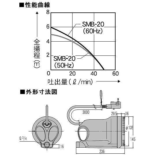 工進（KOSHIN） 清水用水中ポンプ ポンディ SMB-20(50Hz/60Hz兼用