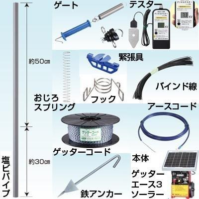 グローランド　サル用　ソーラー電気柵　おじろ用心棒　周囲300m　フェンス1.2m　セット　（本体：末松電子　ゲッターエース3ソーラー）