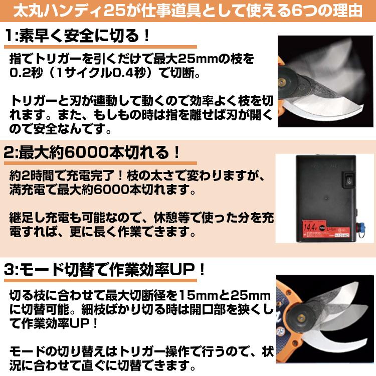 (在庫あり) 太丸ハンディ25 電動剪定ばさみ N-928 ニシガキ (電動剪定はさみ 充電式剪定はさみ)(果樹 剪定 造園 プロ用)の画像
