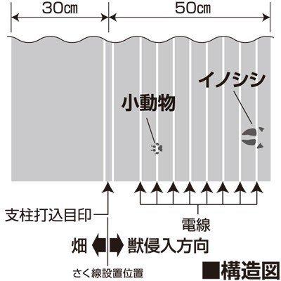 電気柵　資材　末松電子　80cm　50m　X　防草効果有り　電線　アース機能付　マイナスシート　電柵