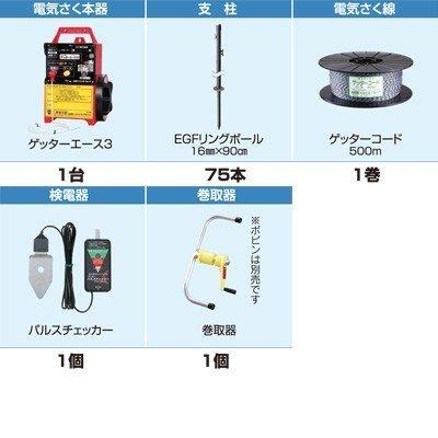 電気柵　セット　末松電子　ゲッターエース3　250mセット　イノシシ用　EGFリング　ゲート（一箇所）、ACアダプター付　電柵