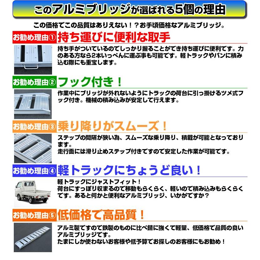 (個人宅配OK)アルミブリッジ 0.5t 1.8m 2本セット シンセイ 180-30-0.5 ツメ式 軽トラック ラダーレール アルミステップ 1.8m(1800mm) 30cm(300mm) 0.5トン｜agriz｜03