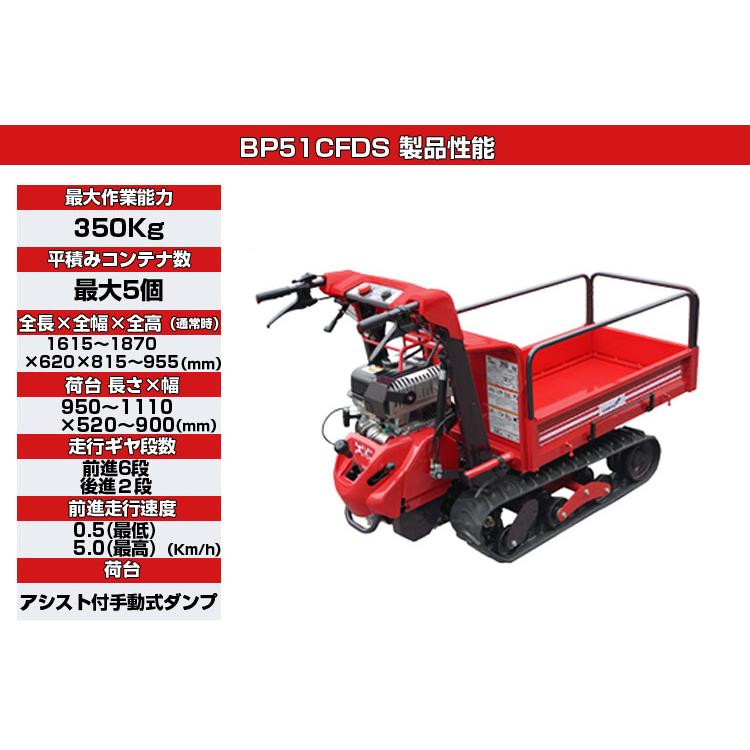 運搬車 クローラー 筑水キャニコム  BP51CFDS (最大作業能力350kg 20kgコンテナ最大5個 アシスト付手動ダンプ 運搬車 農業 キャタピラ セル付）｜agriz｜10