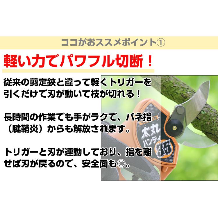 太丸ハンディ35 電動剪定はさみ パワータイプ 予備バッテリー付 (電動剪定はさみ 充電式剪定はさみ)(果樹 剪定 造園 プロ用)_3