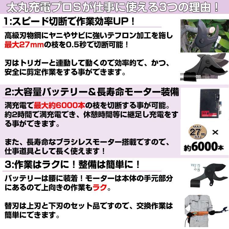 太丸充電プロS 750 電動剪定ばさみ スピードタイプ 替刃セット付(電動剪定はさみ ニシガキ 太丸 充電式剪定はさみ)(果樹 剪定 造園 園芸)の画像