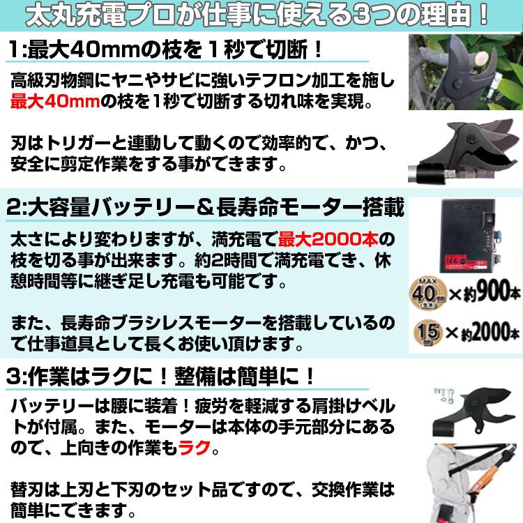 太丸充電プロ 1500 電動剪定ばさみ パワータイプ 予備バッテリー付 (電動剪定はさみ ニシガキ 太丸 充電式剪定はさみ)(果樹 剪定 造園 園芸)_3