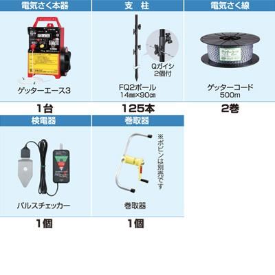 電気柵　セット　末松電子　取付支柱付　FQ2ポール　ゲート　ゲッターエース3　イノシシ用　500mセット　電柵