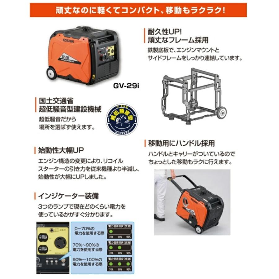 工進（KOSHIN） インバーター発電機 GV-29i : 農林・園芸・汎用機の店