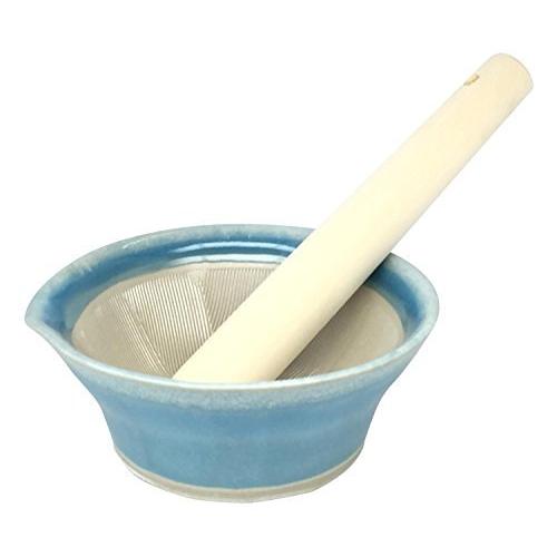 超美品 元重製陶所 国産 石見焼 離乳食にも使える カラーすり鉢 (すりこぎセット) 空色 044247 すり鉢、すり棒