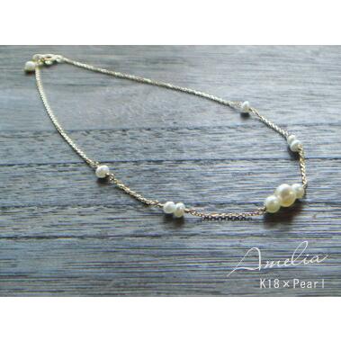 K18 ゴールド 淡水パール 0.24カット小豆チェーン アンクレット  