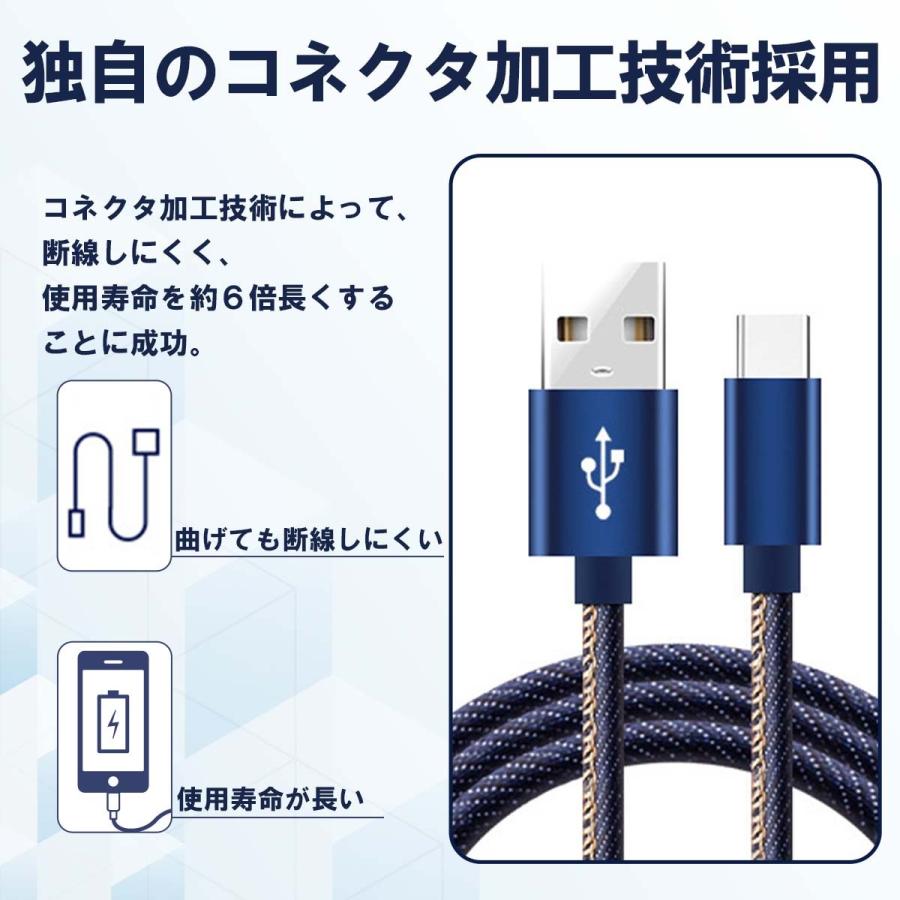 充電ケーブル スマホ 2m USBケーブル Type-C 断線防止 丈夫 高耐久 最新 高速｜ai-buppan｜07