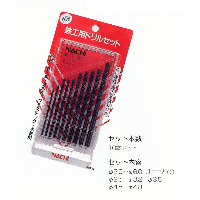 NACHI/不二越 SET10 鉄工用ドリル 10本セット(鉄工用ドリル) : プロの