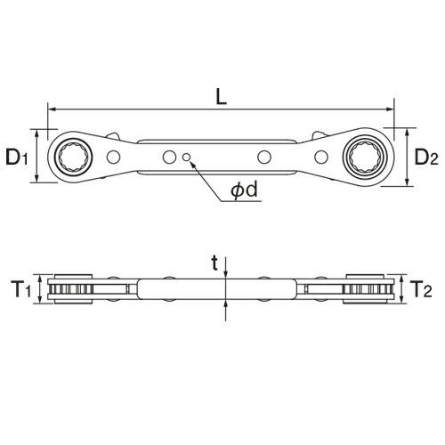 TOP/トップ工業 PRW-5 4サイズ板ラチェットレンチ (13×14×15×17