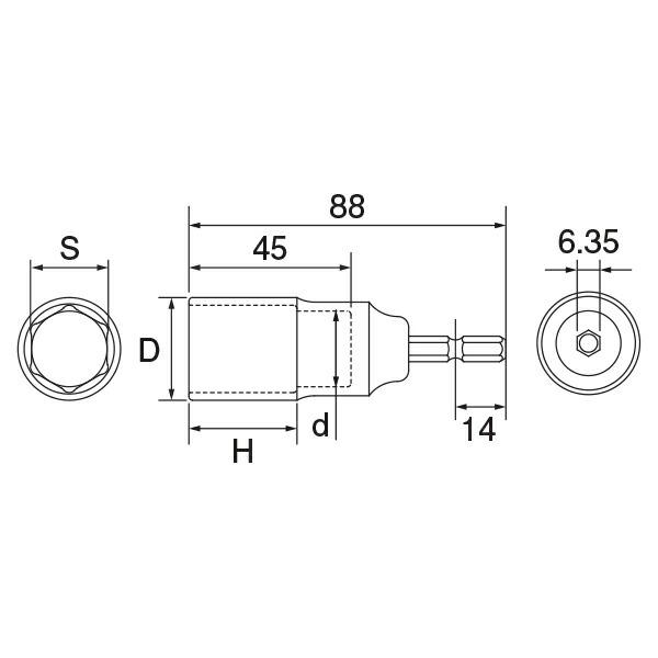 TOP/トップ工業 EDS-9C 電動ドリル用コンパクトソケット(6.35角軸