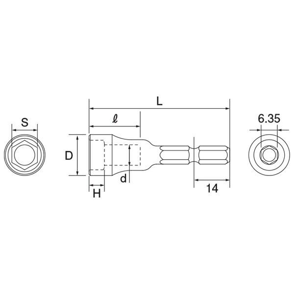 TOP/トップ工業 EHS-19 電動ドリル用ショートソケット　6角(6.35角軸)　対辺19mm｜ai-dougu｜02