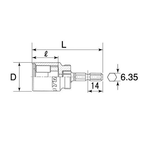 TOP/トップ工業 ZNS-2.5 電動ドリル用 全ネジソケット(6.35角軸) 2分5
