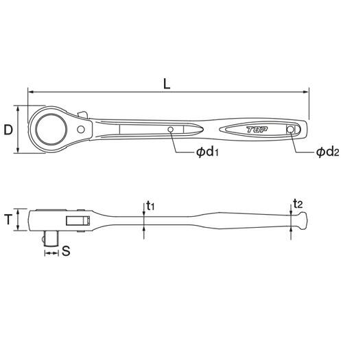 TOP/トップ工業 RH-6R 強力型ラチェットハンドル(差込角19.0mm) : プロ
