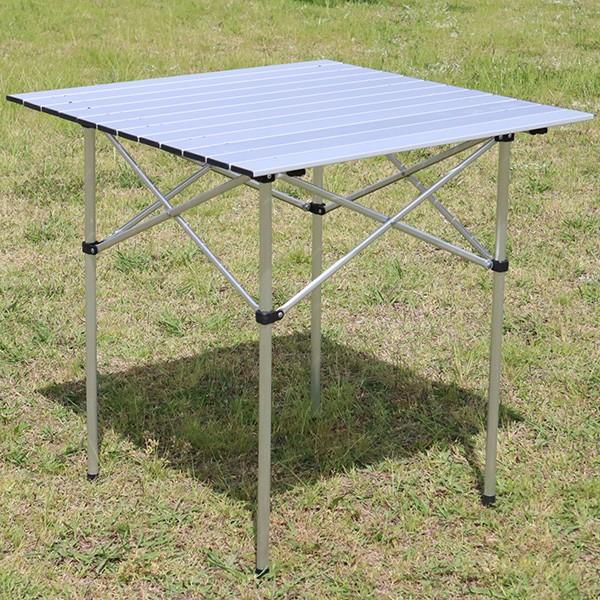 アルミテーブル 70×70cm アウトドアテーブル レジャーテーブル ロールテーブル 折りたたみ 軽量 コンパクト 収納袋付き テーブル