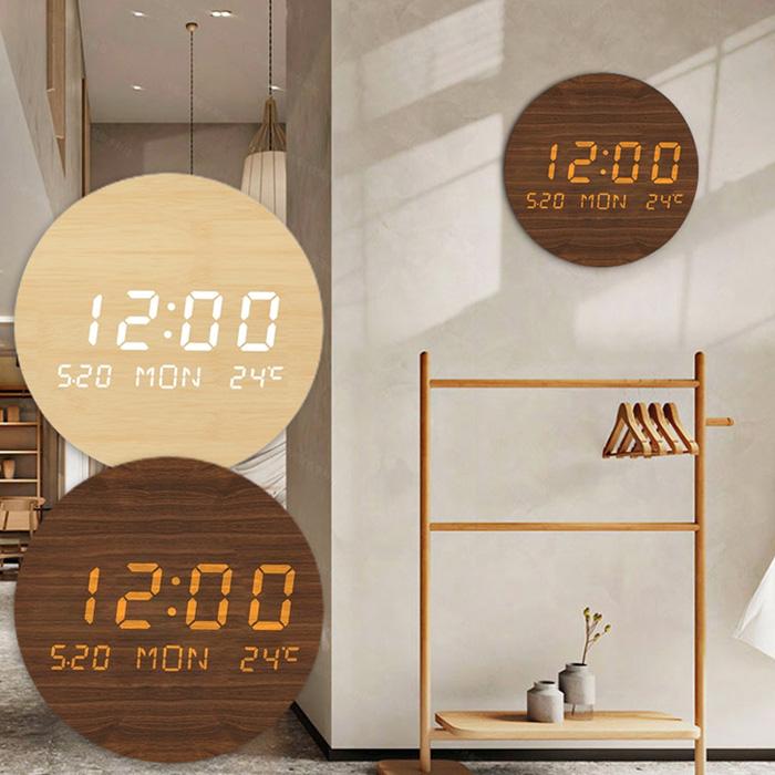 掛け時計 木製時計 壁掛け時計 LED デジタル 調光 ウッド レトロ