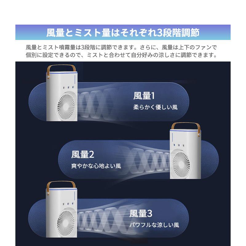 充電式 ミストファン リモコン付き 自動首振り ダブルファン LED