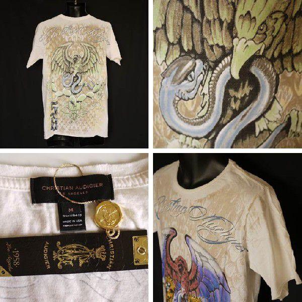 【半袖丸首Tシャツ 鷹蛇龍/白】クリスチャンオードジェー5009 CHRISTIAN AUDIGIER クリスチャンオードジェー Tシャツ メンズ
