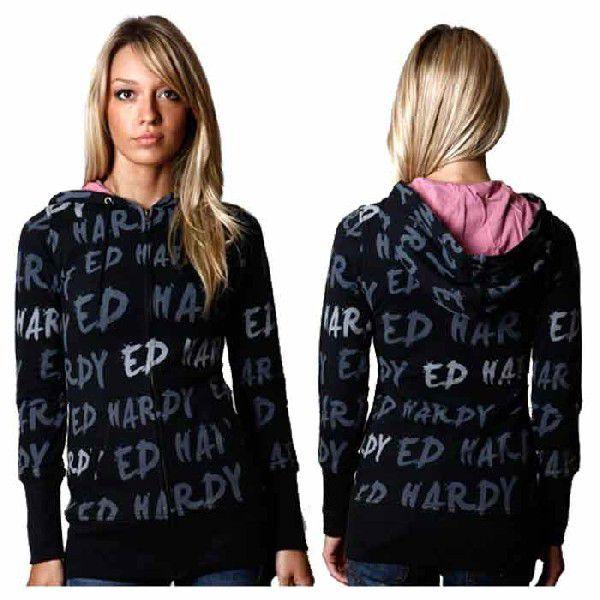 エドハーディー フードパーカー レディース ロゴ/黒 EDHARDY A0YVFAWQ SIGNATURE Specialty Zip-Up Tunic  ジップアップ フーディー 1031 冬｜ai-na｜02