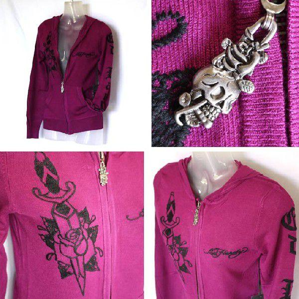 Ed Hardy（エド・ハーディー） ニットフーディ レディース ラブキル/紫