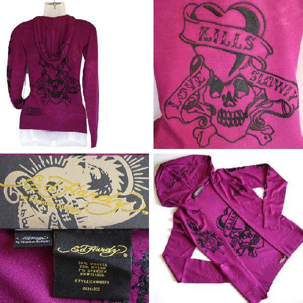 Ed Hardy（エド・ハーディー） ニットフーディ レディース ラブキル/紫