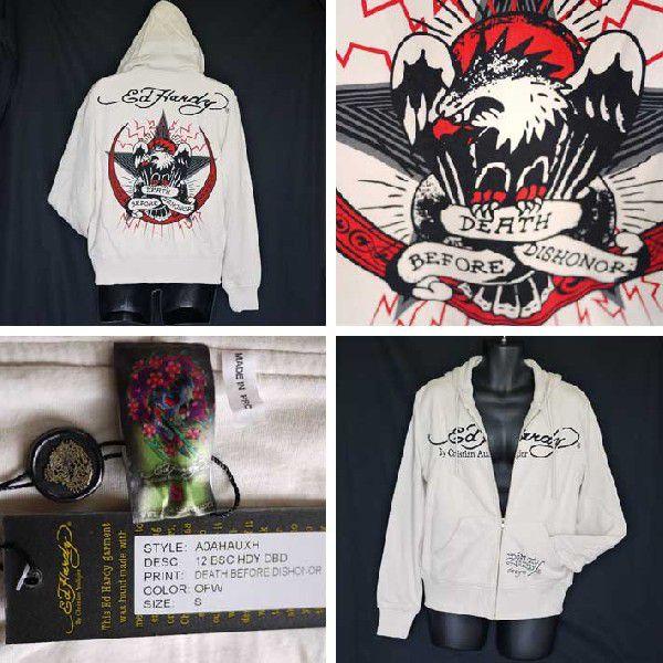 Ed Hardy エドハーディー メンズ フードパーカー 鷹&星/白 M08OLD348 