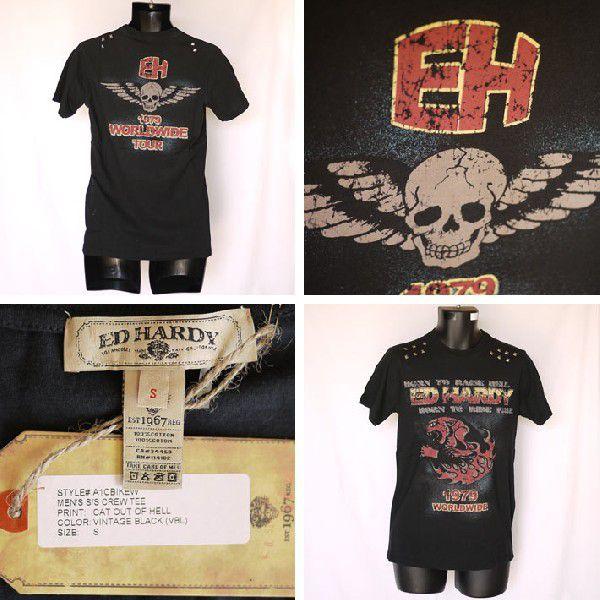 【丸首半袖Tシャツ地獄猫骸骨/黒】エドハーディー5108 Ed Hardy エドハーディー Tシャツ メンズ 丸首半袖 地獄猫骸骨