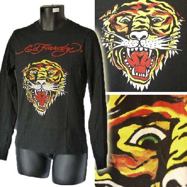 Ed Hardy（エド・ハーディー） Tシャツ メンズ 特価 丸首 長袖 虎/黒