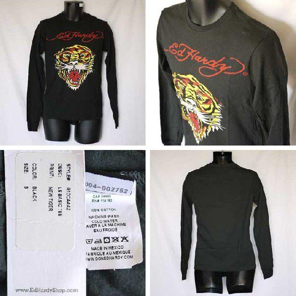 Ed Hardy（エド・ハーディー） Tシャツ メンズ 特価 丸首 長袖 虎/黒 