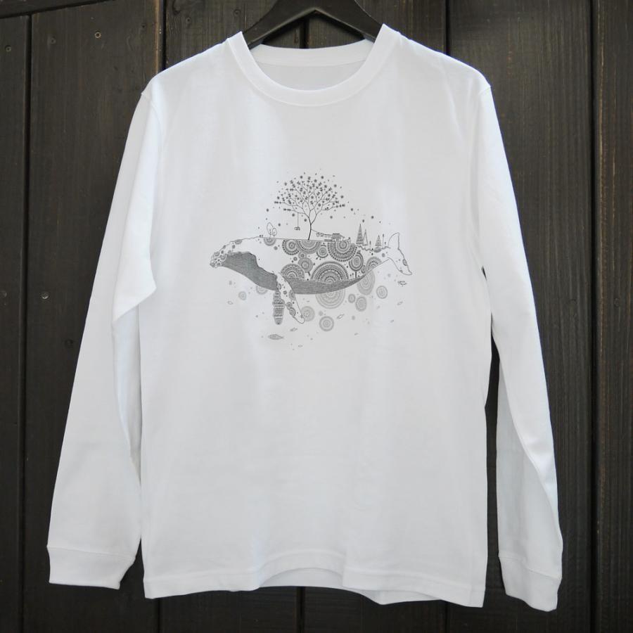 かめいち堂 長袖Tシャツ ロンT ホワイト 白 M L 大人 悠々泳ぐクジラ