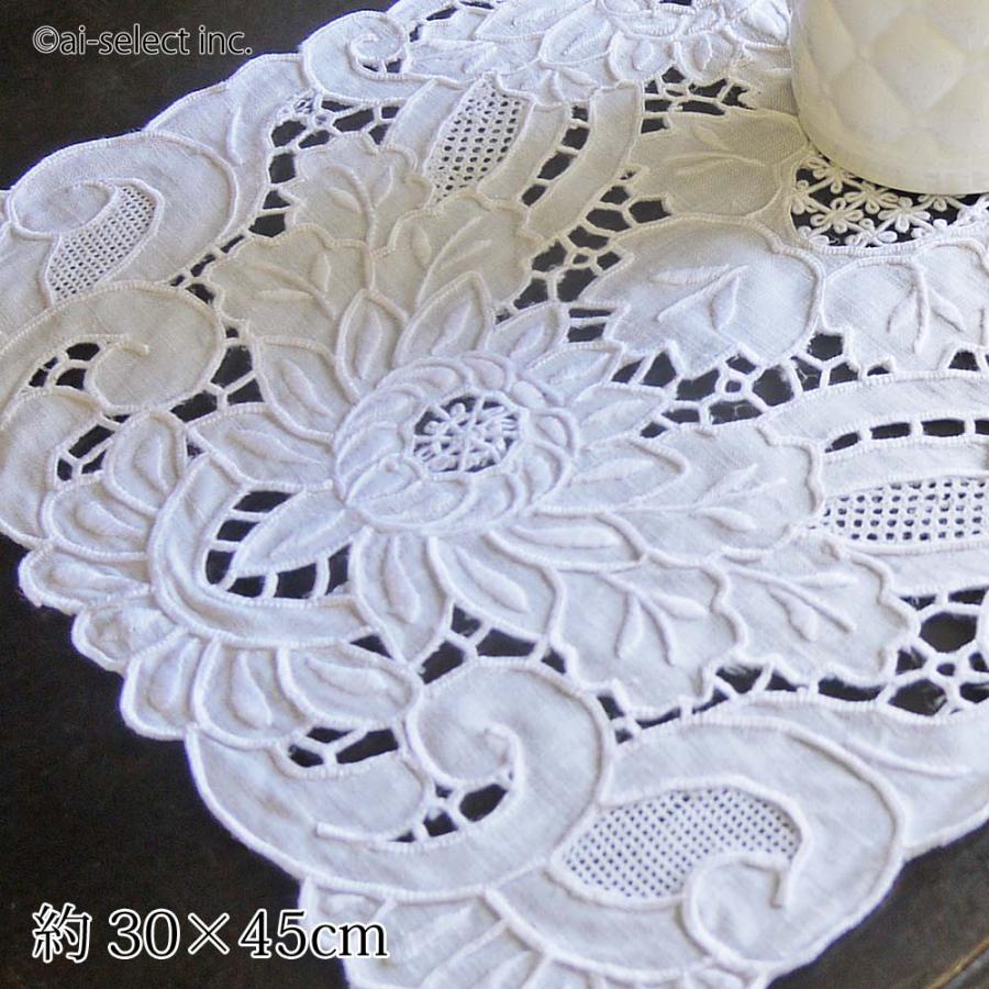 カットワークレース テーブルセンター 軽井沢レース 約30×45cm 手刺繍