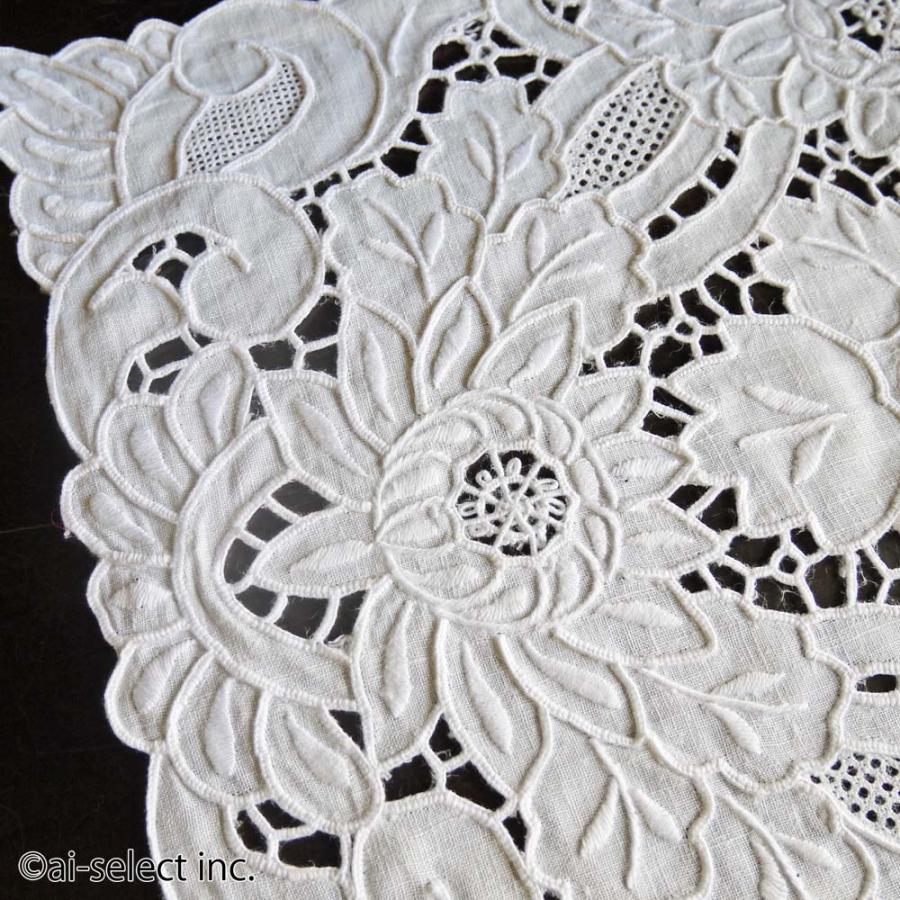 カットワークレース テーブルセンター 軽井沢レース 約30×45cm 手刺繍